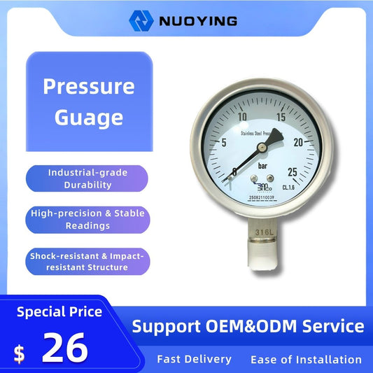 High-Precision Shock-Resistant Stainless Steel Pressure Gauge with Standard Threaded Connection for Industrial Equipment