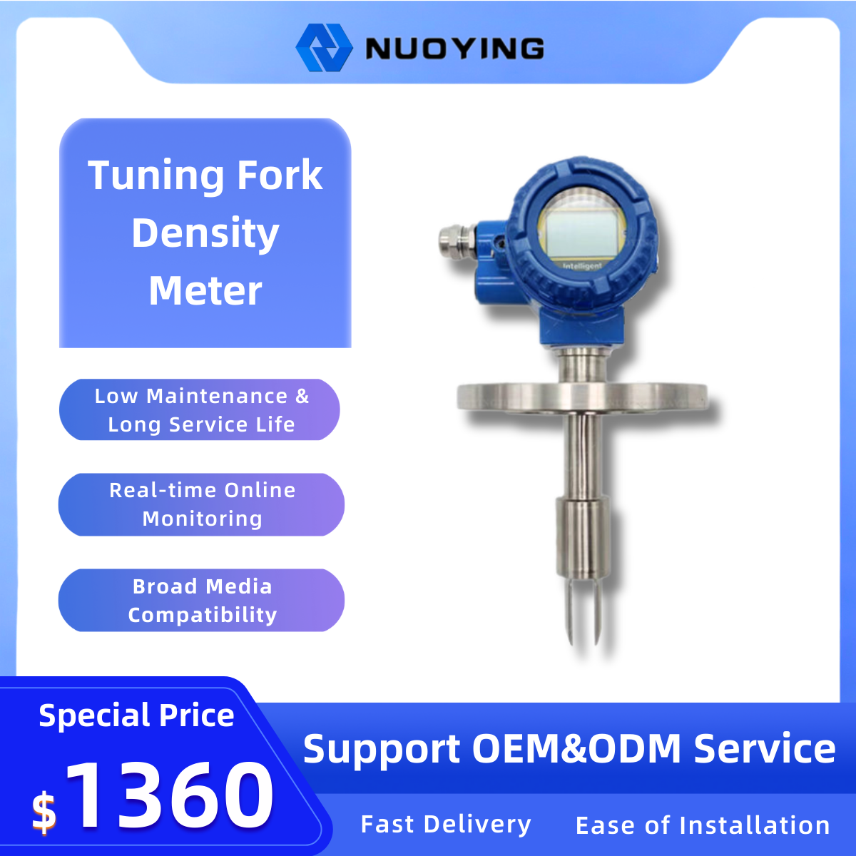 On-line Digital Display Tuning Fork Densimeter for Measuring Ammonia Water, Lime Slurry and Ore Slurry