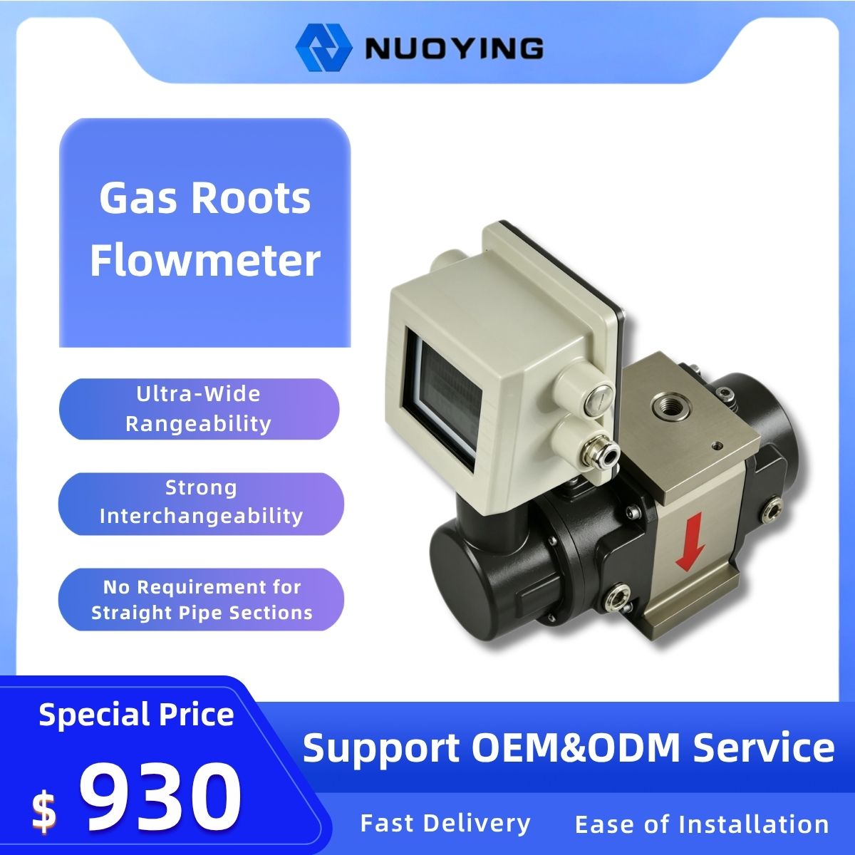 Anti-Corrosion Gas Roots Flowmeter for Gas Measurement, No Requirement for Straight Pipe Sections