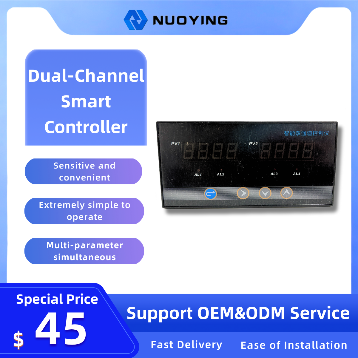Dual-Channel Smart Controller: Capacitive Touch, 2-Input Channels for Multiple Parameter Measurement