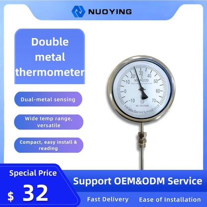 Industrial Double Metal Thermometer - High-Precision Mechanical Temperature Gauge for Industrial Applications